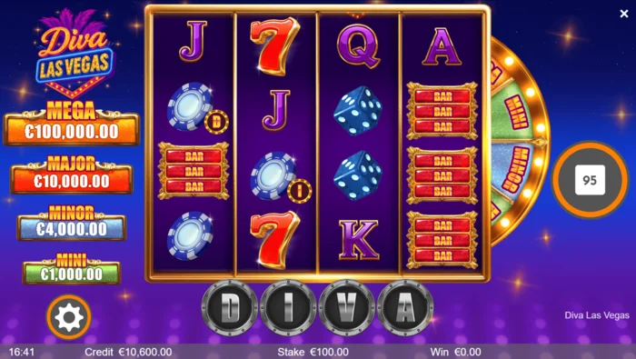 Diva Las Vegas - main screen with 4x4 reels